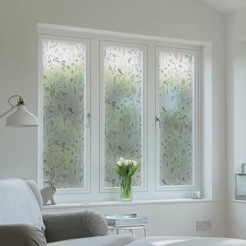Dimoon 17.3 x 78.7 Inch Floral Privacy Window Film Frosted Glass Sticker for Home & Bathroom