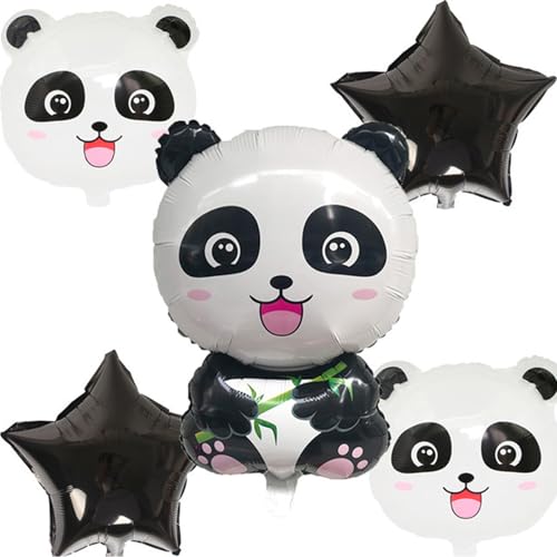 5 Pack Black Star Panda Foil Balloons for Kids' Parties