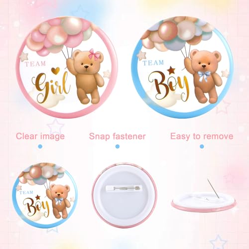 30 Gender Reveal Pins - 1.5 Inch Cute Bear Design for Team Boy or Girl