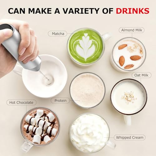 Bonsenkitchen Compact Silver Milk Frother with Stand - Battery Operated