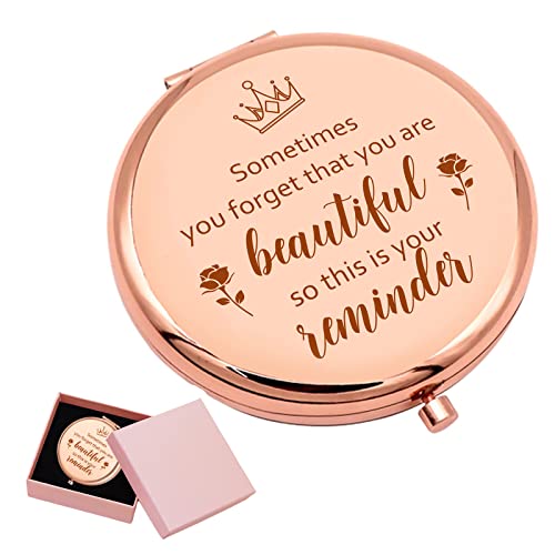 ORIGACH Rose Gold Compact Mirror with Gift Box, Engraved Inspirational Pocket Mirror for Women
