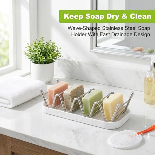3-Slot Wave Shampoo Bar Holder with Drip Tray & Lather Net
