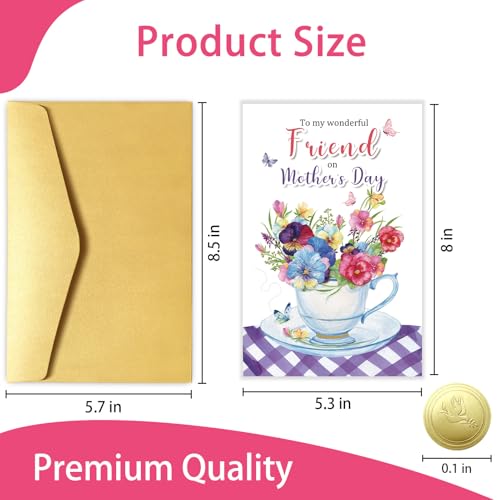 Goroar Mother's Day Card for Friend - Heartfelt Message & Gold Envelope