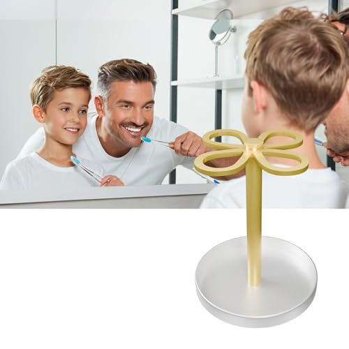 BTWDAEX Gold Toothbrush Holder Stand with Marble Base - 4-Slot Organizer