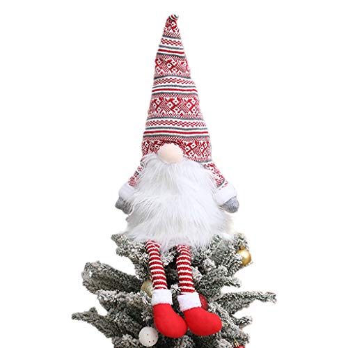 Red Gnome Christmas Tree Topper - Plush Santa Gnome Ornament for Holiday Decor