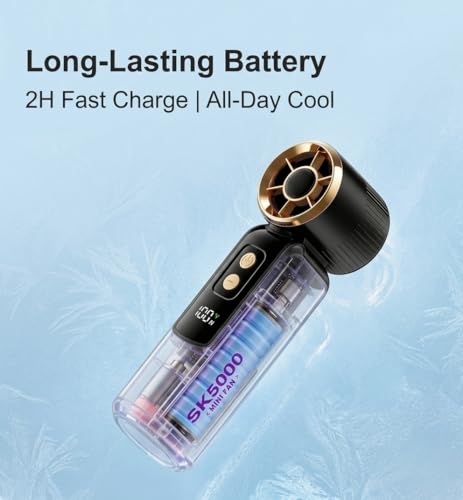 KJQHQJ Black Portable Handheld Fan - 200,000 RPM, 6 Speeds, USB-C