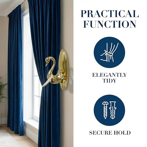 Elegant Swan Design Curtain Tiebacks - Brass Holdbacks for Windows