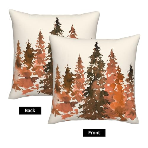 Burnt Orange Fall Tree Pillow Cover Set of 2 | 18x18 Inch Rustic Cushion Cases