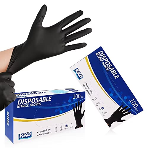 KKD Disposable Nitrile Gloves - 100 Count, Medium, 5.5 Mil, Black