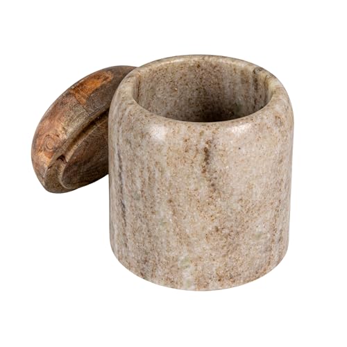 Creative Co-Op Modern Marble Canister with Wood Lid - 3" Round x 4"H