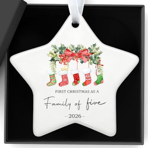 Personalized Our First Christmas as a Family of Five Ornament 2026