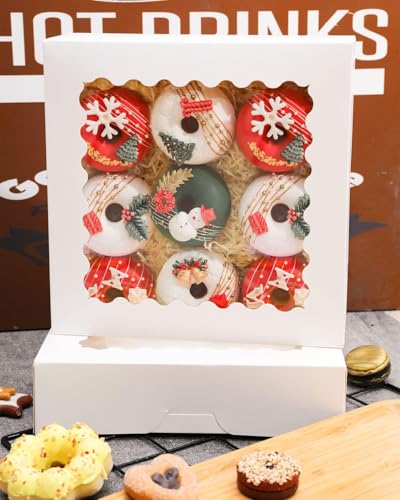 qiqee 8x8x2.5 Inch White Pastry Box with Window - 12pcs Bakery Box