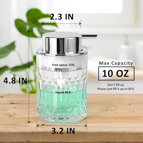 TOOZFO Glass Soap Dispenser with Rust-Proof Pump - 10oz