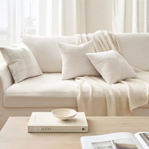 Topfinel Cream Corduroy Throw Pillow Covers Set of 2, 18x18 Inch