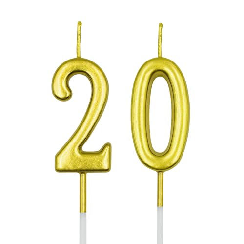 Gold Number 20 Birthday Candle for Cake Decoration