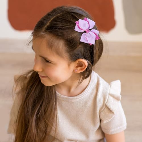 Sokfone 4" Glitter Violet Ribbon Hair Bow Clip - Sparkly Alligator Barrette