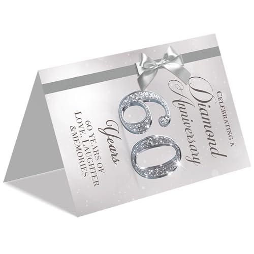 Elegant 60th Anniversary Card - Diamond Wedding Gift with Silver Bow