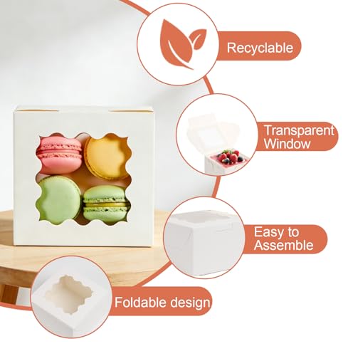 26 Pcs Cookie Boxes with Window & Stickers - 4x4x2.5 Inches