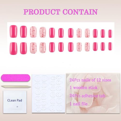Pink Floral Press on Nails Short Square Fake Nails Set with Glue