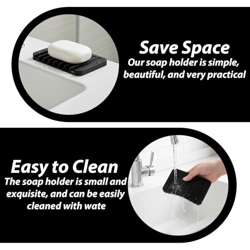 Silicone Self-Draining Soap Dish Holder for Shower and Kitchen (3 Pack)