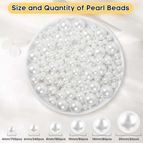 1300PCS No Hole White Pearl Beads for Crafting & Decoration