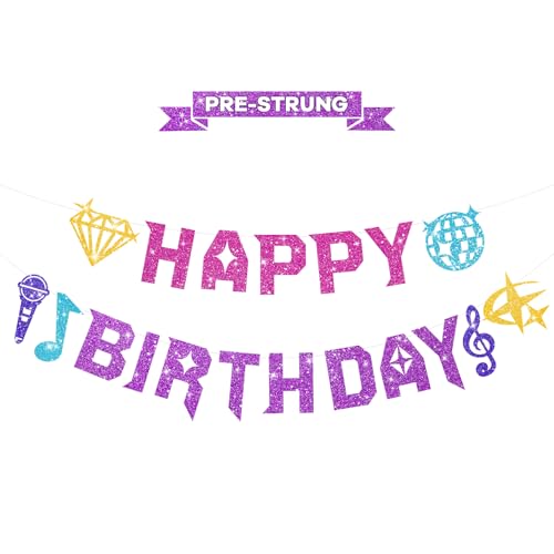 Kpop Hunter Birthday Banner, Pre-Strung Glitter Party Garland for Fans