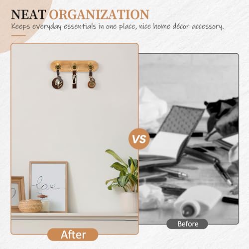Nekon Bamboo Wall Key Holder with Gold Hooks - Small Adhesive Rack