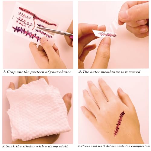Halloween Temporary Scar Tattoos Waterproof Zombie Makeup Stickers 20 Sheets