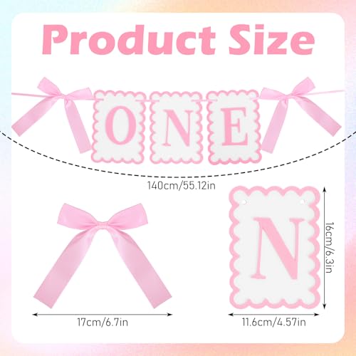 Pink Bow First Birthday High Chair Banner for Girls - Coquette Design