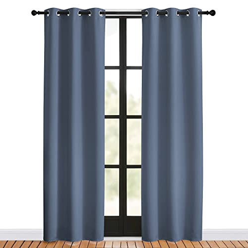 NICETOWN Stone Blue Blackout Curtains - 34" x 80" Thermal Insulated Drapes (2PC)