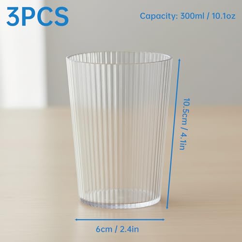 NiHome Striped Clear Bathroom Tumbler Cups - 3 Pack, 13.5oz