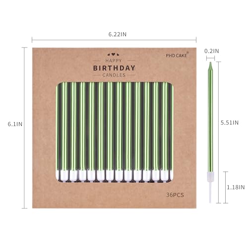 PHD CAKE 36-Count Green Long Thin Tapered Birthday Cake Candles with Holders