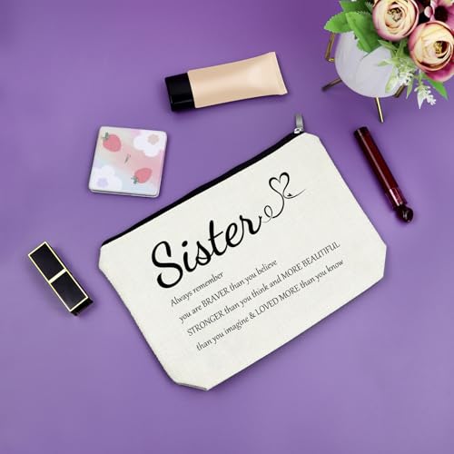 Sazuwu Inspirational Sister Makeup Bag - Cotton Linen Travel Pouch