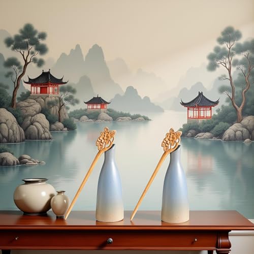 JIANSHUILIAN Handmade Wooden Hair Sticks - 2Pcs Vintage Carved Hairpins