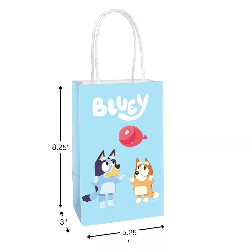 Multicolor Bluey Printed Party Favor Bags - 8.25" x 5.25" x 3", Pack of 8 Blue Kraft Treat Bags - Perfect Paper Bags for Kids Birthday, Baby Shower, Themed Party & More