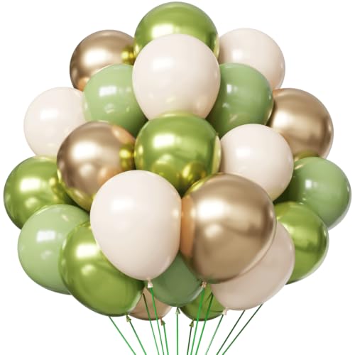 Sage Green Balloons Set - 55Pcs with Gold, White & Green Mix