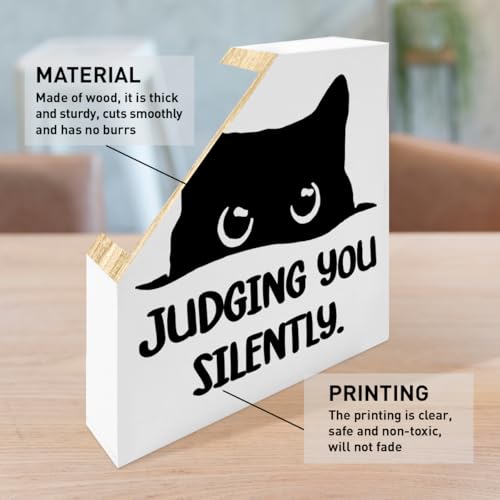 Funny Black Cat Decor Sign - Judging You Silently (E) | Cat Lover Gift