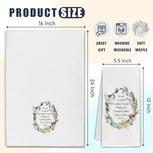 Christmas Christian Kitchen Towels - Holly Wreath Winter Dish Tea Hand Towel - Isaiah 9:6 Religious Decor - Casual Variation
