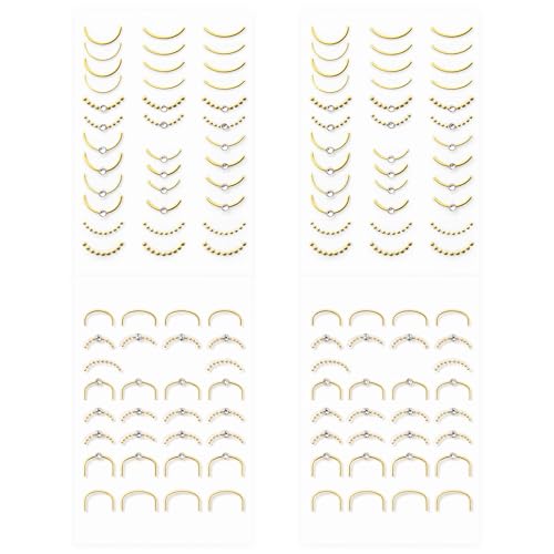 5D Embossed French Nail Stickers Gold Line Wave Curve Decals 4 Sheets