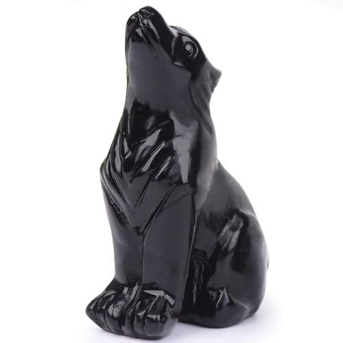 Black Obsidian Wolf Figurine | 1.8 Inch Crystal Healing Decor