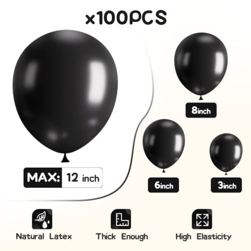 EMART 12 Inch Black Balloons - 100 Pack Latex Party Balloons