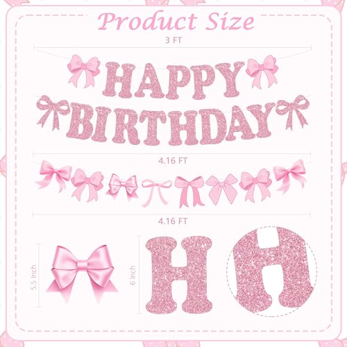 Pink Glitter Bow Happy Birthday Banner - Pre-Strung Party Decor