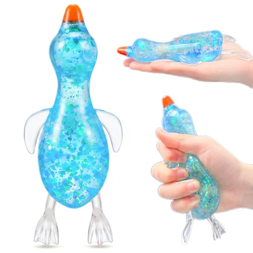 Blue Glitter Duck Stress Ball - Soft Fidget Vase Filler