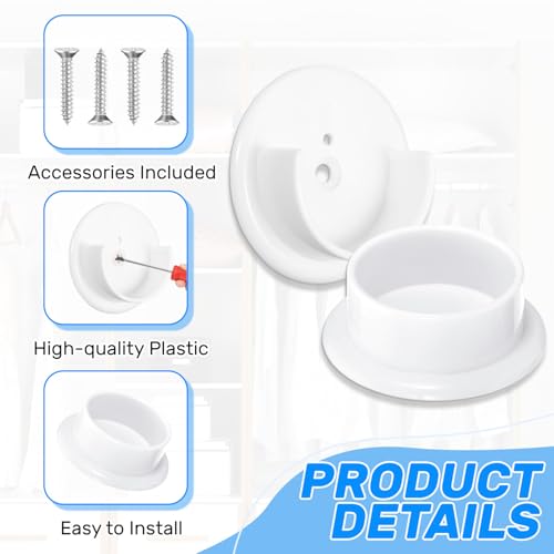 4Pcs White Closet Rod Holders - Heavy Duty Plastic Support Brackets