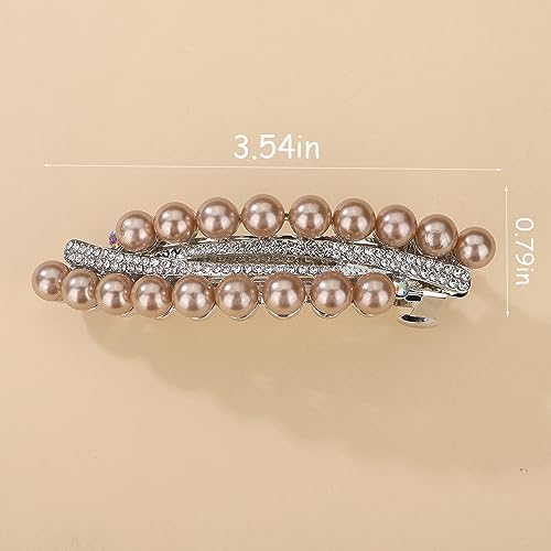 Chargances Vintage Pearl Hair Barrette Rhinestone French Crystal Clip
