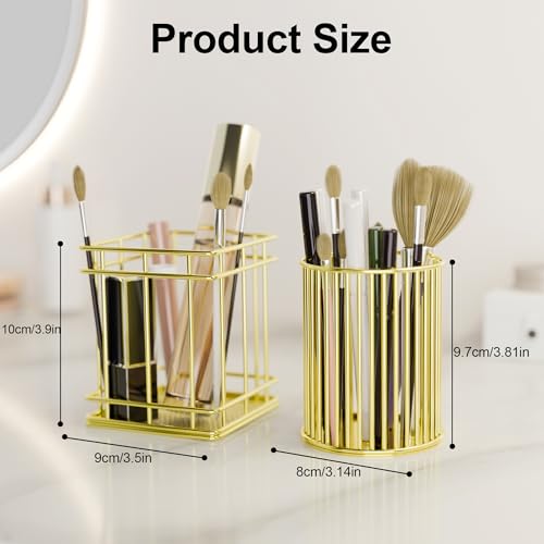 Gold Makeup Brush Holder Organizer - 2 Pack Vanity Storage Cup