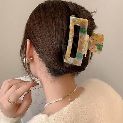 Lemon Hair Claw Clip - Non-Slip Resin Square Summer Fruit Hair Jaw Clamp