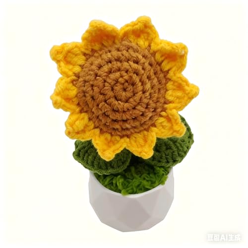 Hand-Crocheted Potted Flowers - Desk Decor for Home & Office