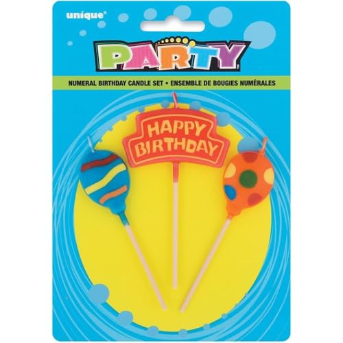 Birthday Balloons Candle Set - Pack of 3 Colorful Wax Candles