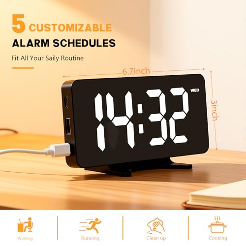 RUENVUE Digital Alarm Clock, Dimmable Dual Alarm for Bedroom, Black